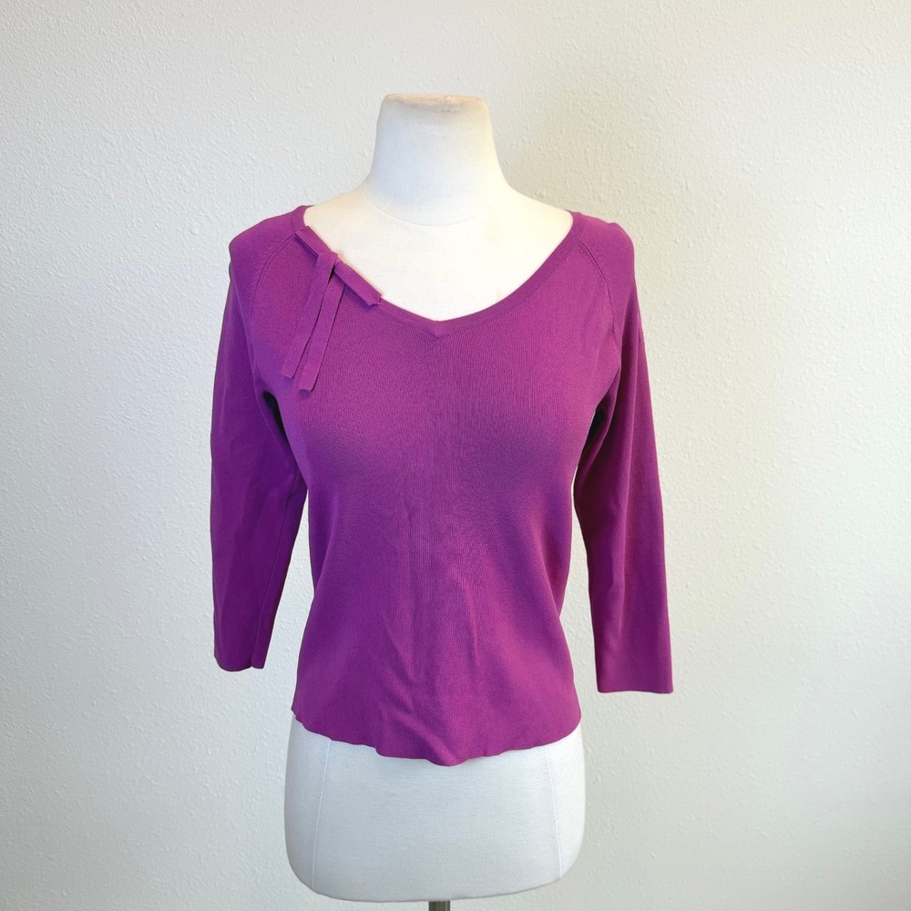 Vtg‎ Y2K Pink Quarter Length Sleeve Ribbed Blouse Womens Small Coquette Twee